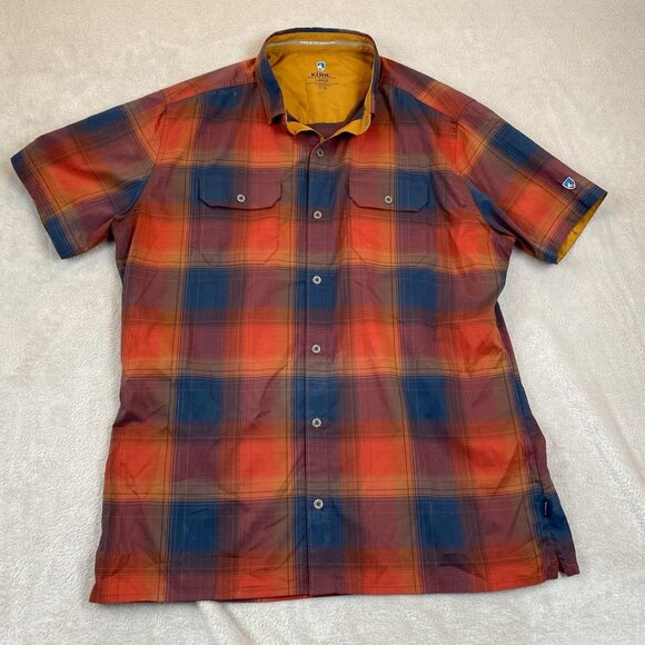 Kühl Mens Shirt Large Plaid Short-Sleeve Button-Up Orange Born in the Mountains - Picture 11 of 12